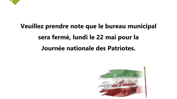 Bureau municipal fermé - congé