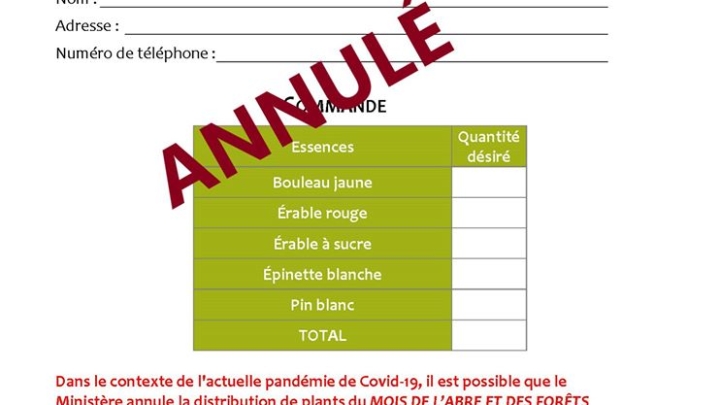 DISTRIBUTION D'ARBRE ANNULÉE
