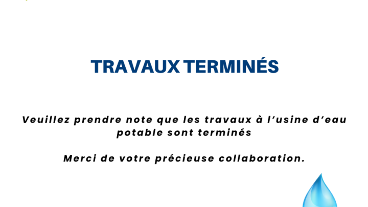 Travaux terminés à l'usine d'eau potable