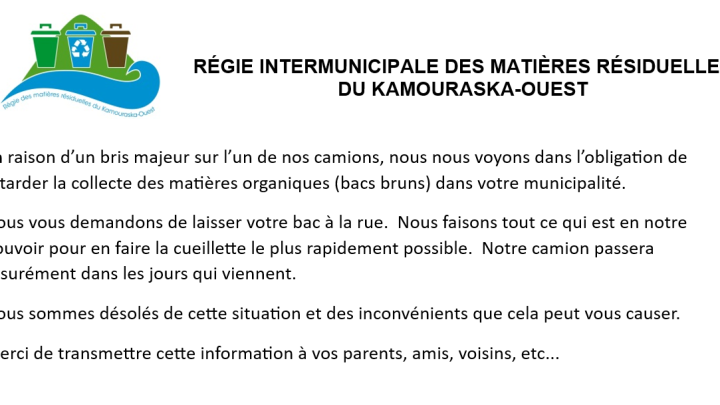 Collecte de bacs brun - reporté