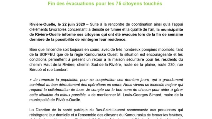 Fin des évacuations