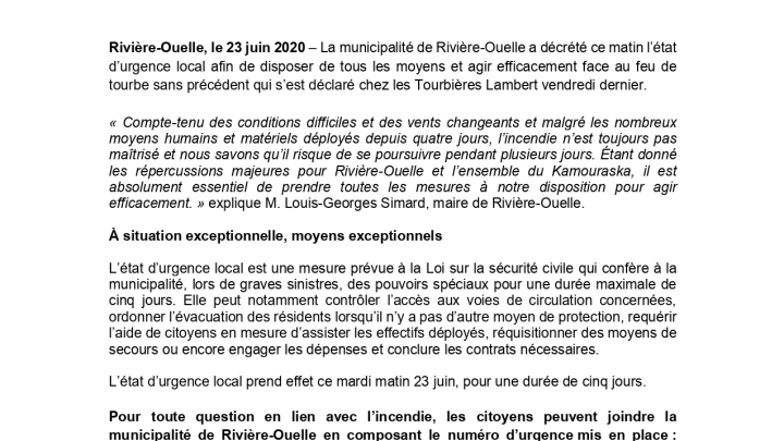 Rivière-Ouelle déclare l'état d'urgence local