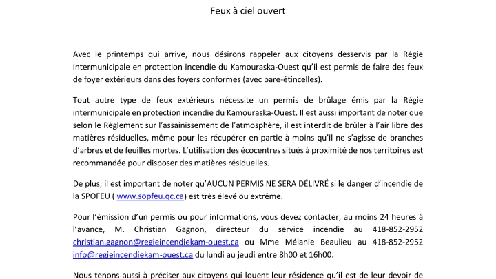 Feux à ciel ouvert