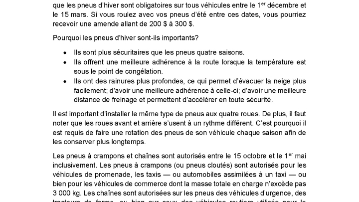 Les pneus d'hiver, maintenant obligatoire