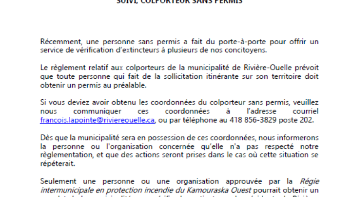 Suivi : colporteur sans permis