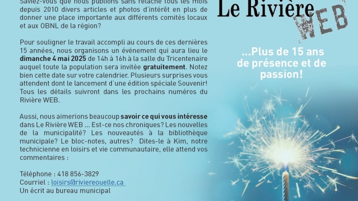Le Rivière WEB vous invite à venir célébrer!