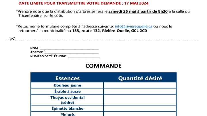Commande de petits arbres