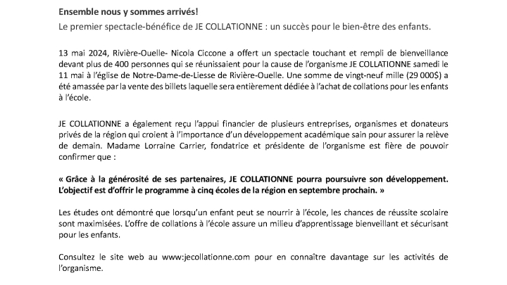 Communiqué - JE COLLATIONNE
