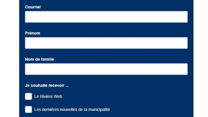 Inscription à l'infolettre et Rivière Web virtuelle