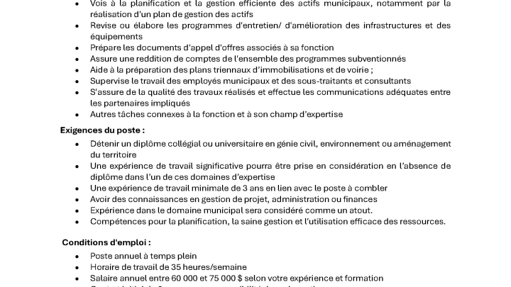 OFFRE D'EMPLOI - DIRECTEUR(TRICE) DES OPÉRATIONS