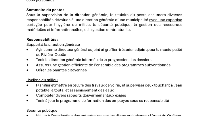Offre d'emploi - Directeur(trice) des opérations et DGA
