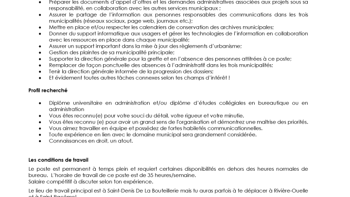 Offre d'emploi - Directeur-trice adjoint -e à l'administration