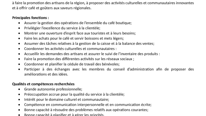Offre d'emploi - Chapelle du Quai