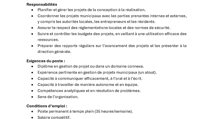 Offre d'emploi - Chargé(e) de projets