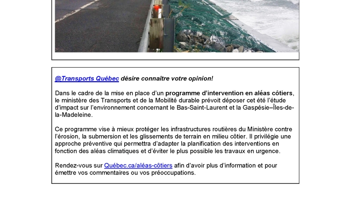 Transport Québec désire connaitre votre opinion