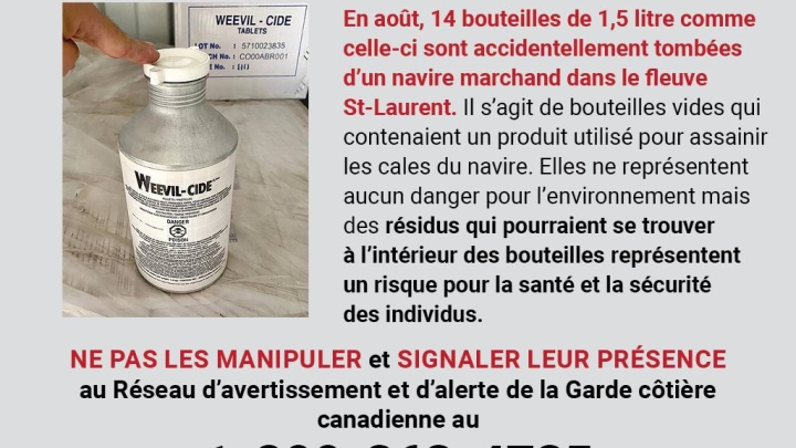 Bouteilles contenant des résidus chimiques