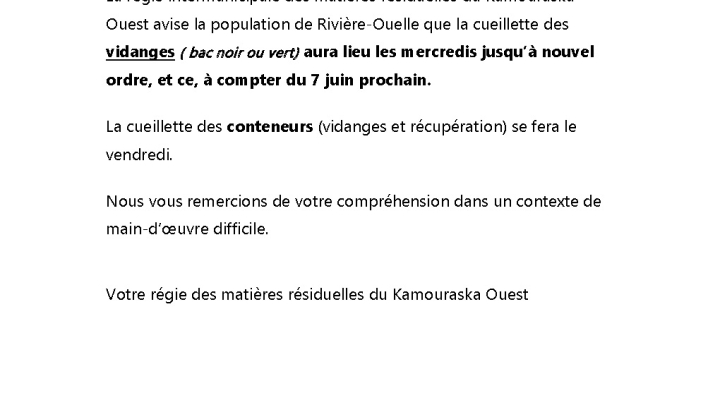 Changement de jour pour la collecte des ordures