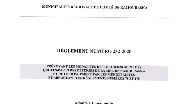 Règlement MRC 232-2020