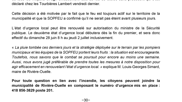 Renouvellement de l'état d'urgence local