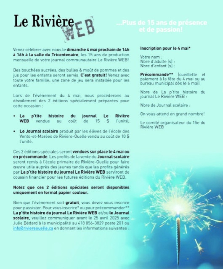 15 ans du Rivière WEB, venez célébrer avec nous! Événement gratuit - Inscription requise