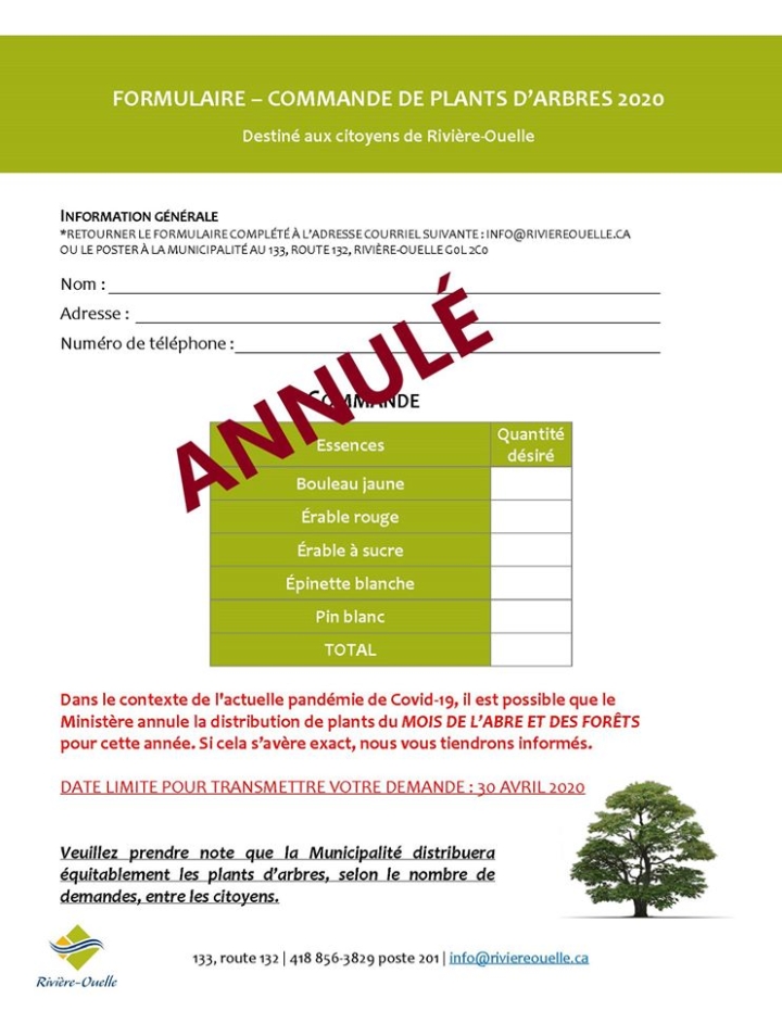 DISTRIBUTION D'ARBRE ANNULÉE