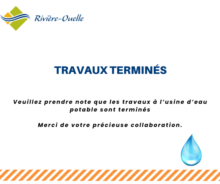 Travaux terminés à l'usine d'eau potable