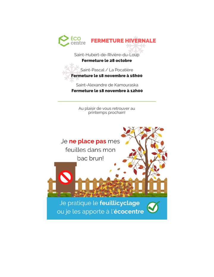 Éco centre - Fermeture hivernale