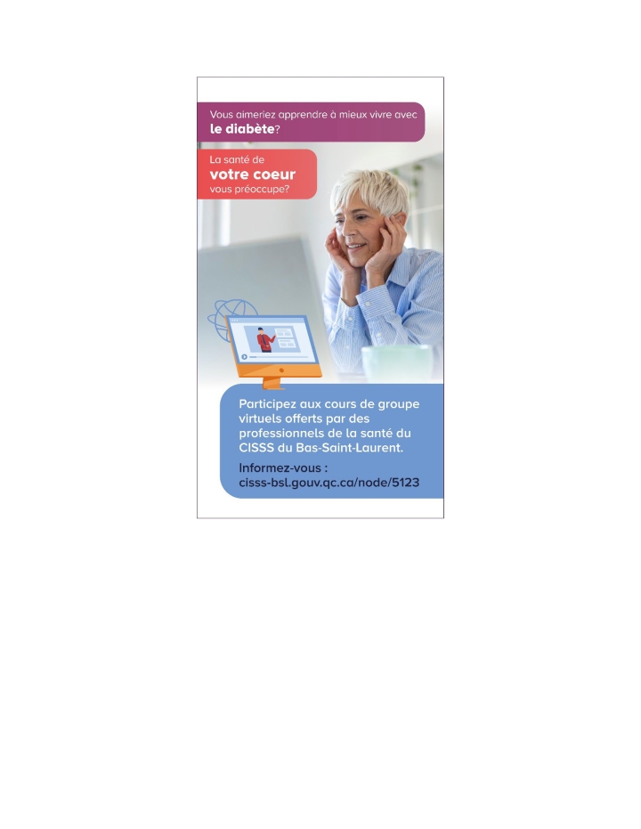 cours de groupe virtuels offerts à la population par le CISSS du Bas-Saint-Laurent - Cours maladies chrniques
