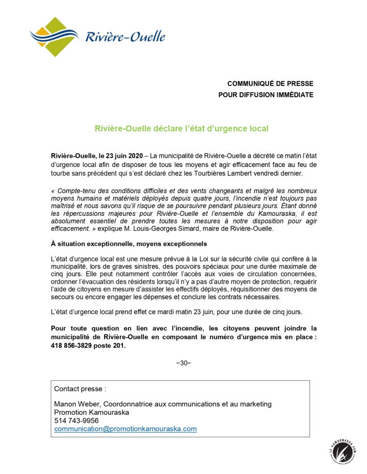 Rivière-Ouelle déclare l'état d'urgence local