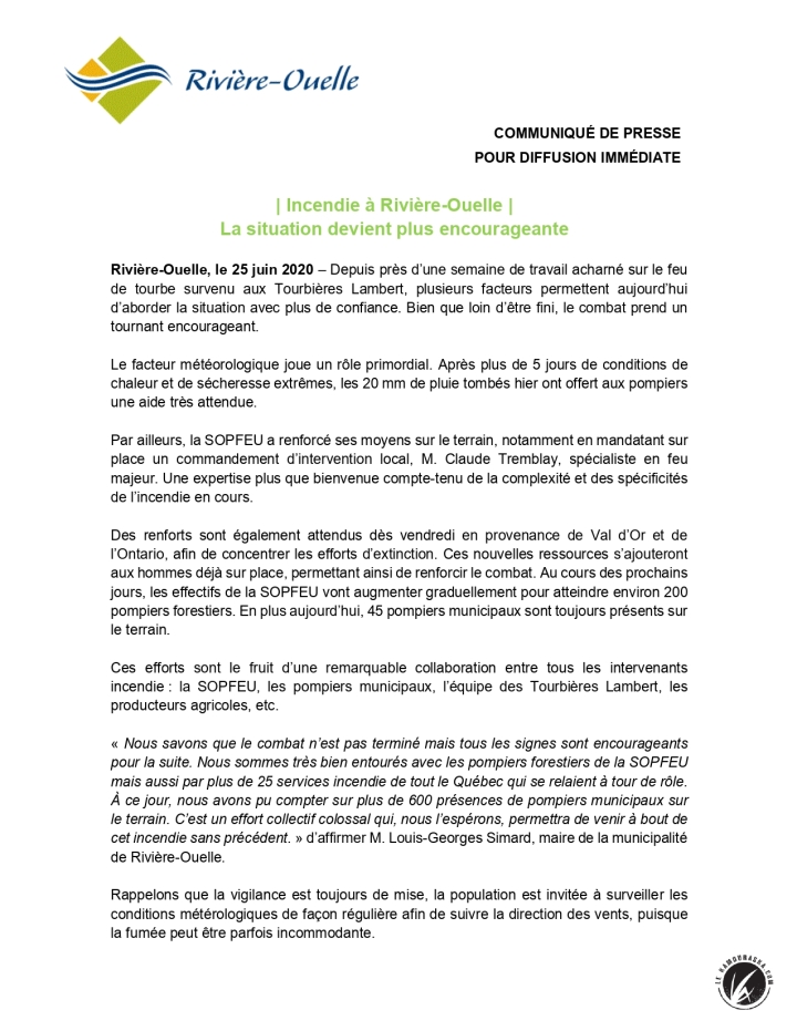 La situation devient plus encourageante