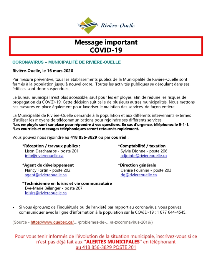 Message important COVID-19