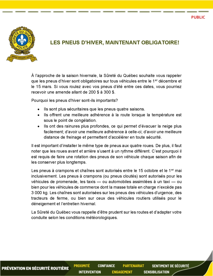 Les pneus d'hiver, maintenant obligatoire