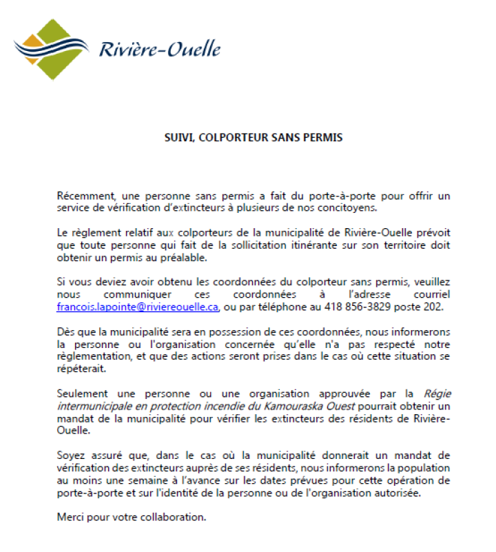 Suivi : colporteur sans permis