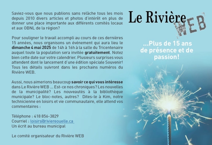 Le Rivière WEB vous invite à venir célébrer!