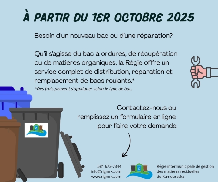 RÉGIE DES MATIÈRES RÉSIDUELLES - CHANGEMENT À COMPTER DU 1ER OCTOBRE 2025