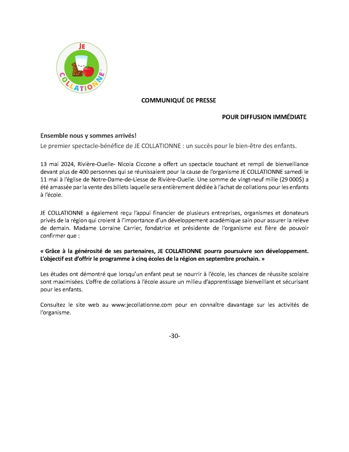Communiqué - JE COLLATIONNE