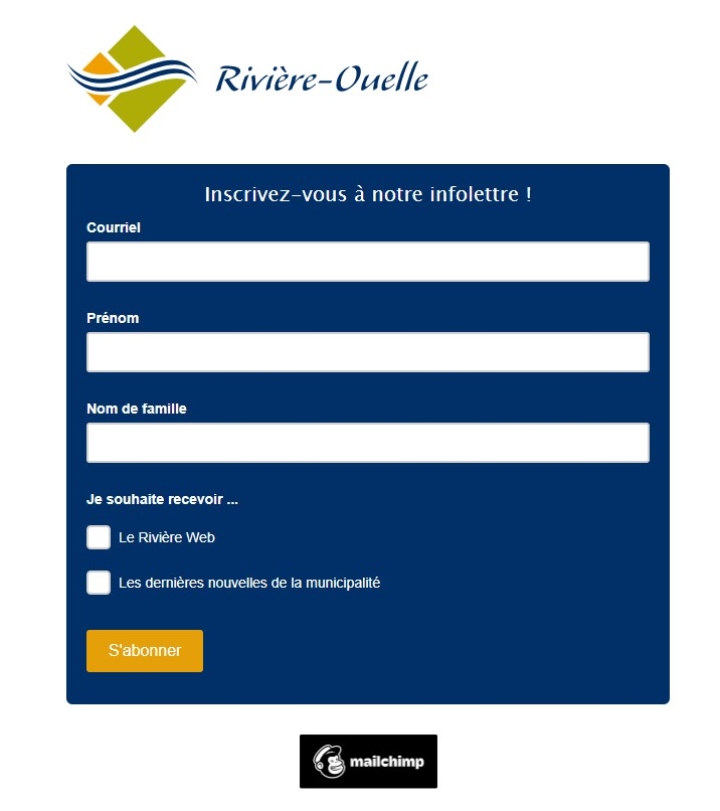 Inscription à l'infolettre et Rivière Web virtuelle