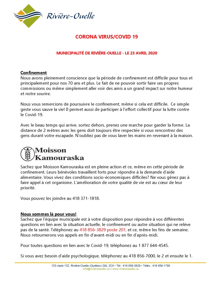 Communiqué 23 avril