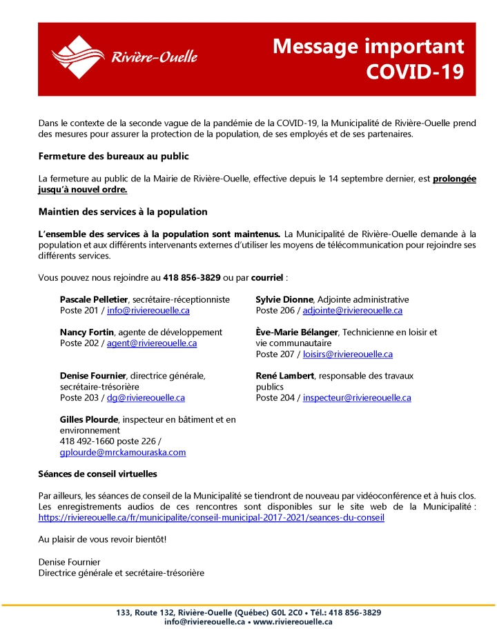 Message important COVID-19