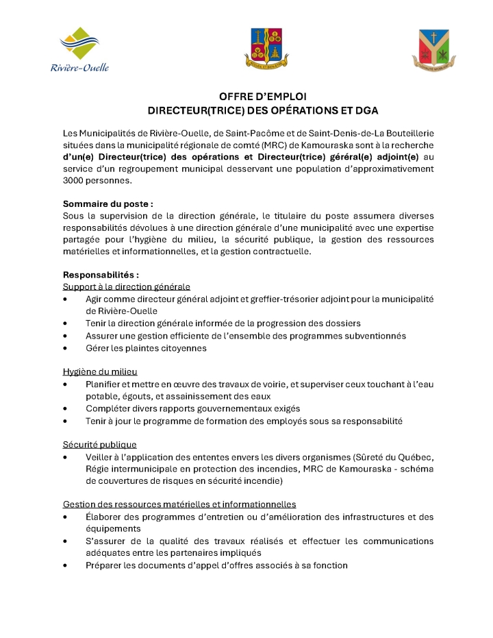 Offre d'emploi : Directeur(trice) des opérations DGA
