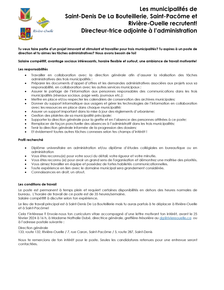 Offre d'emploi - Directeur-trice adjoint -e à l'administration