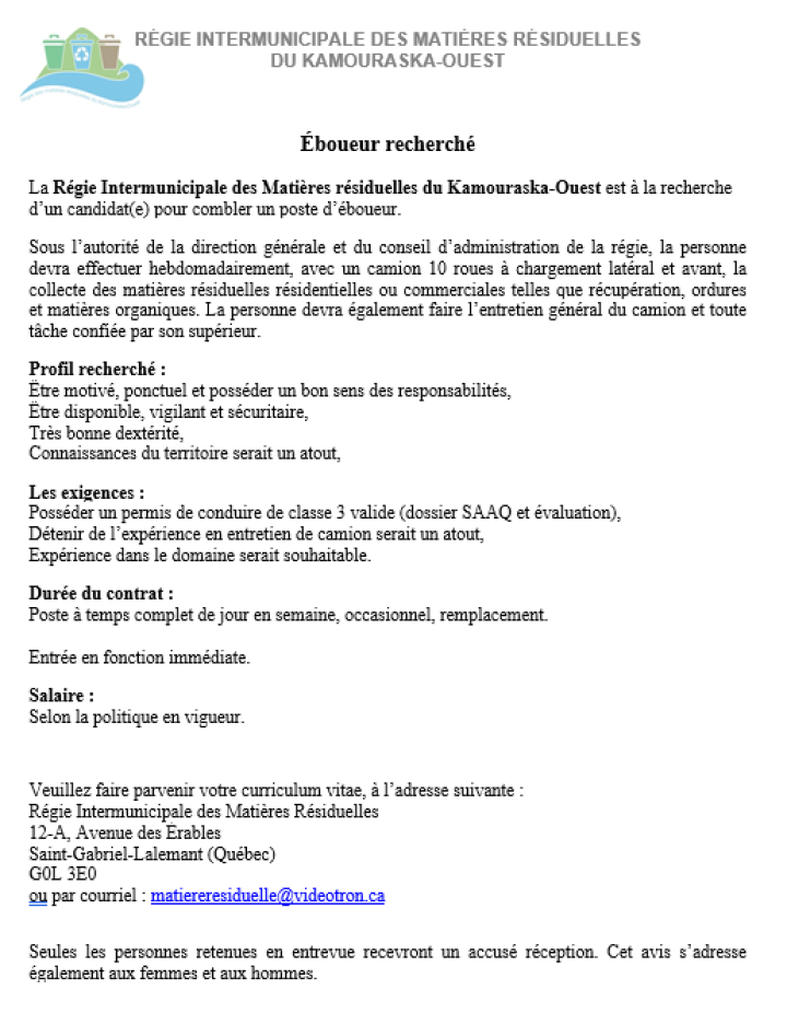Offre d'emploi