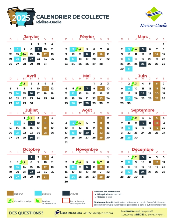Calendrier des matières résiduelles 2025