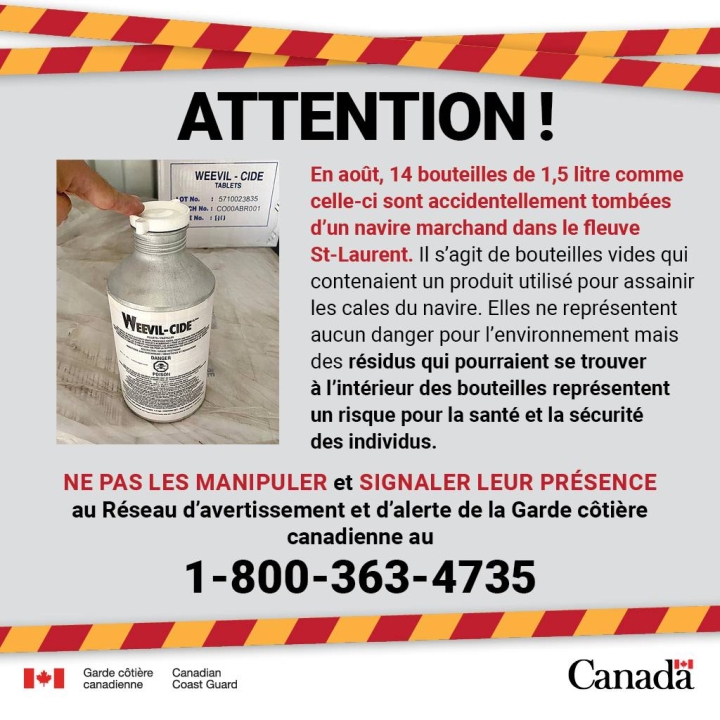 Bouteilles contenant des résidus chimiques