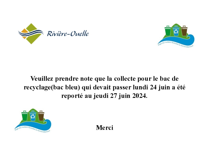 Avis important- Collecte de recyclage reportée