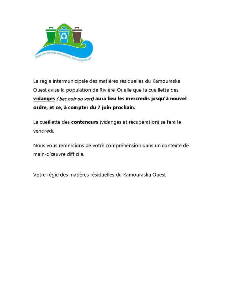 Changement de jour pour la collecte des ordures