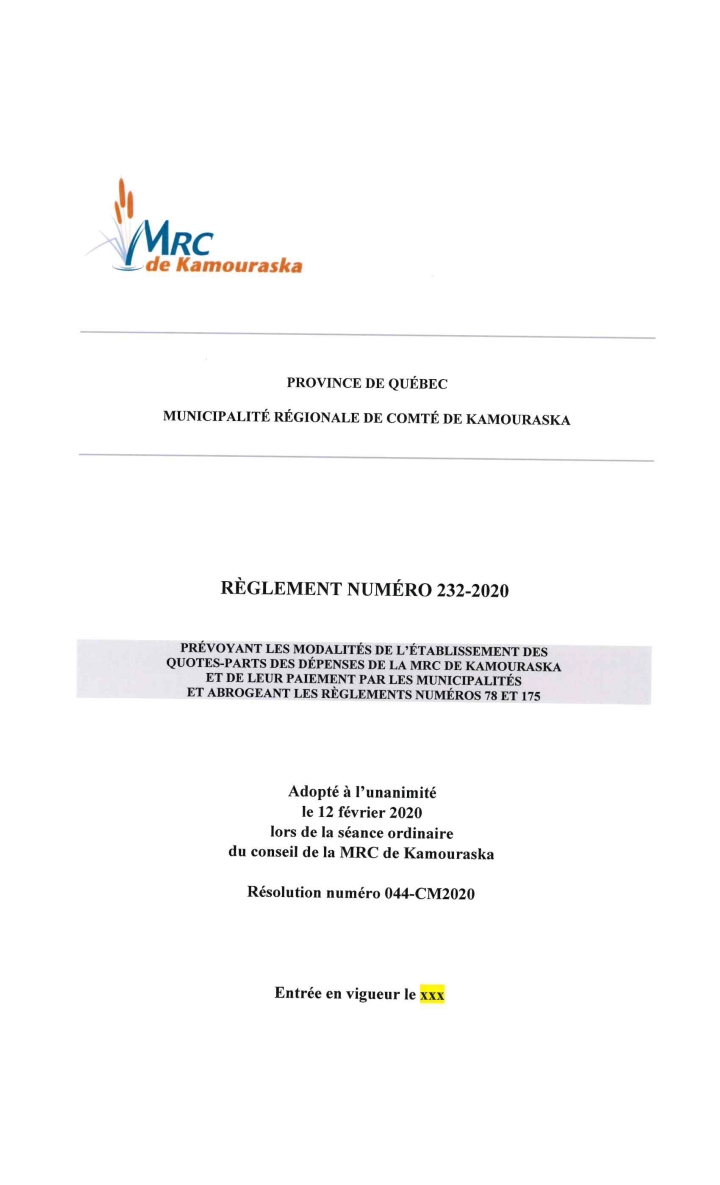 Règlement MRC 232-2020